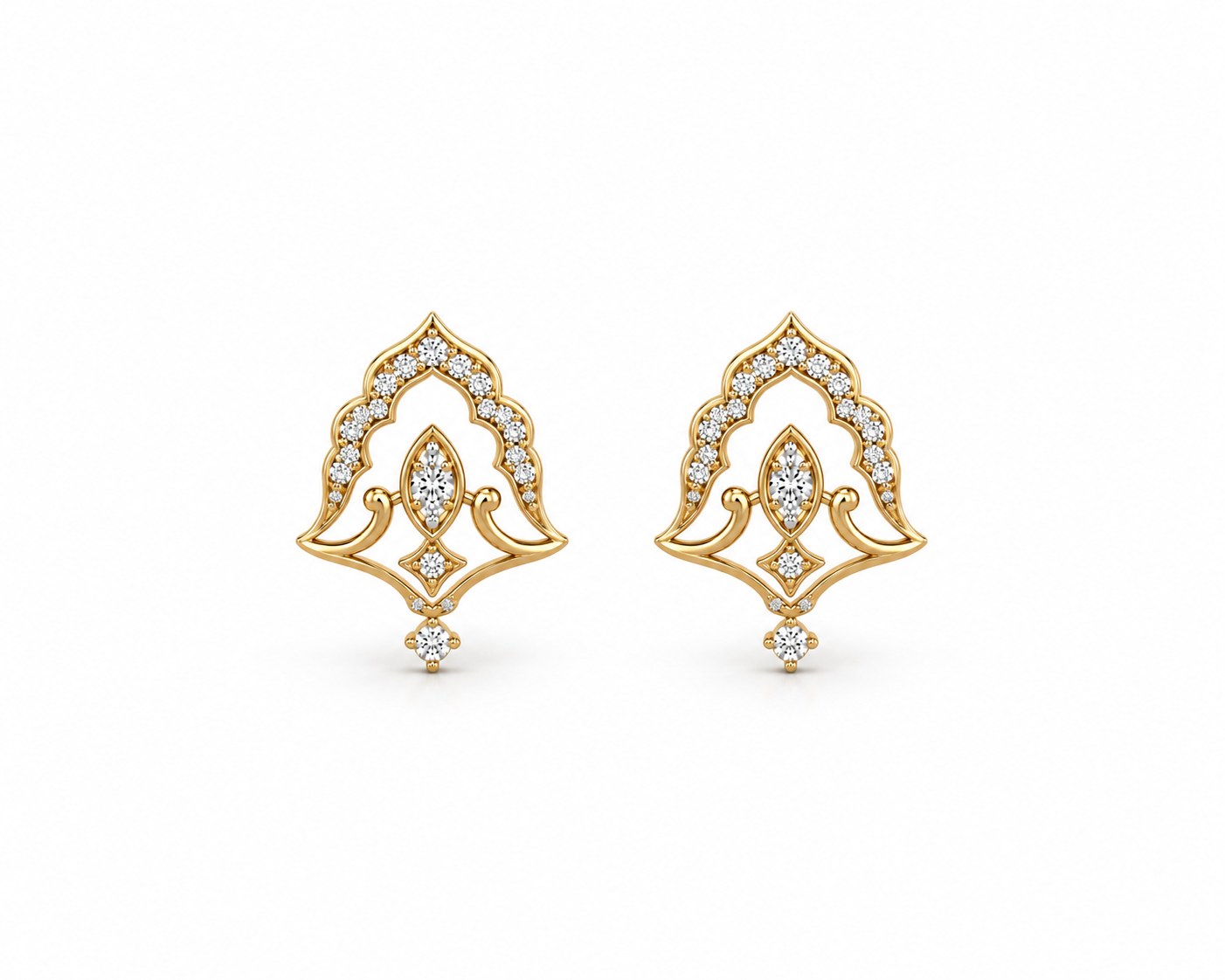 Ornate crown motif stud earrings