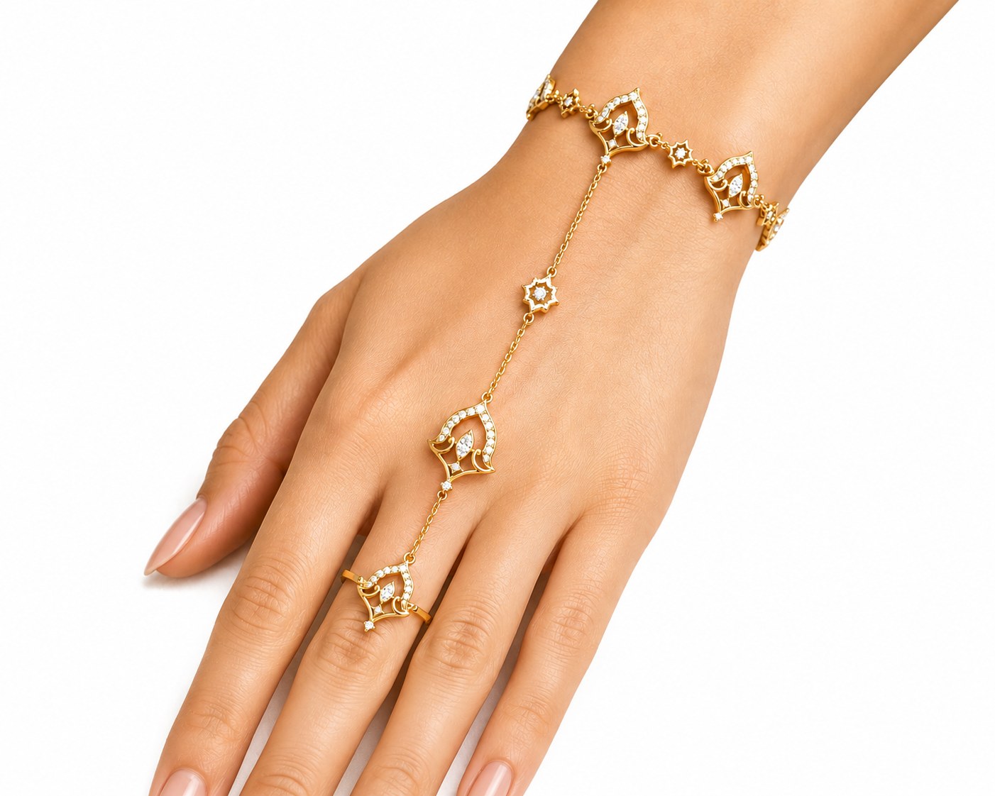 Hathphool hand harness with ring and bracelet chain