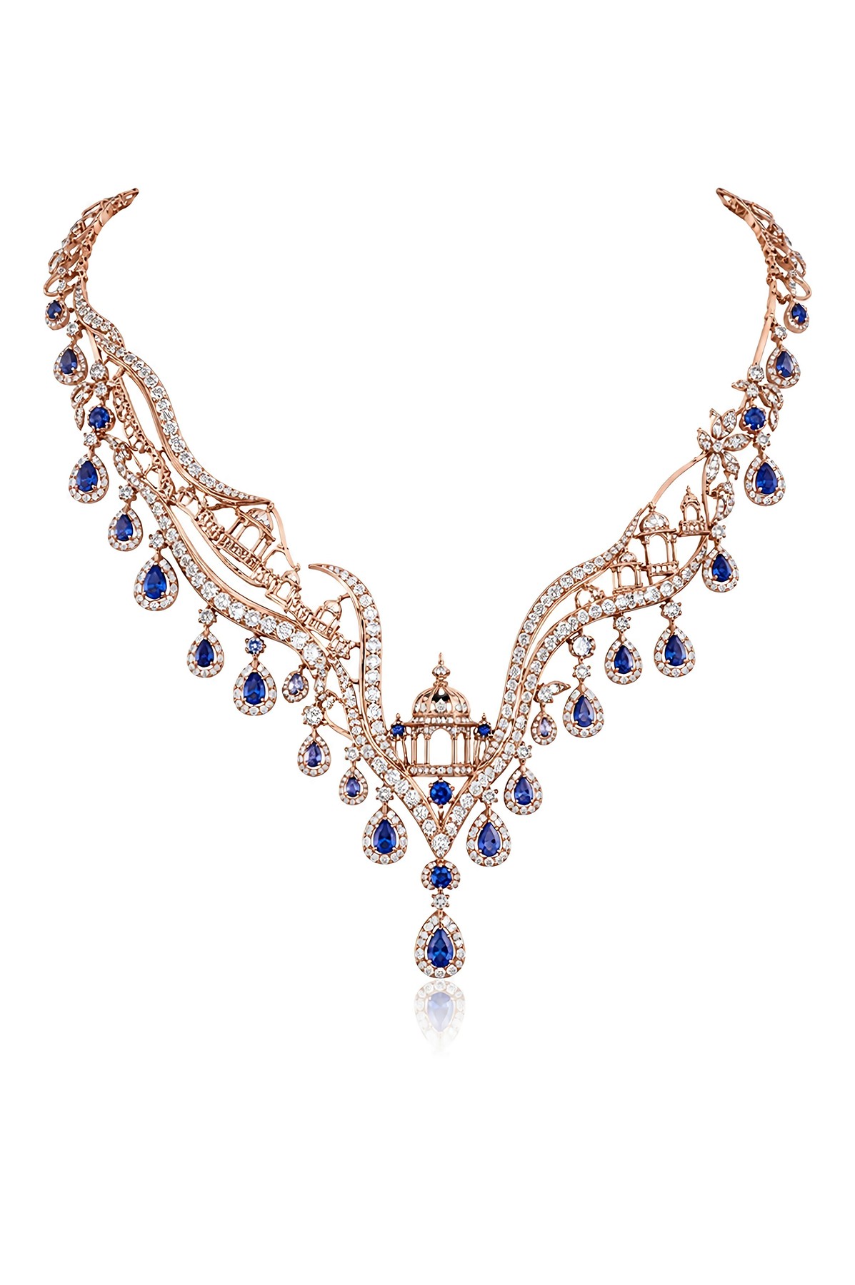 Showstopper bespoke necklace — rose gold, sapphire and diamond